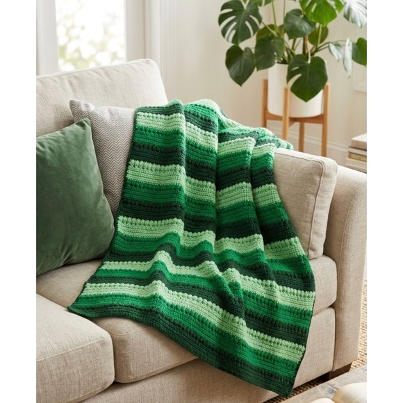 Handmade Other - Handmade Crochet Throw Blanket Green Striped Bobble Stitch Afghan 37x50 Boho